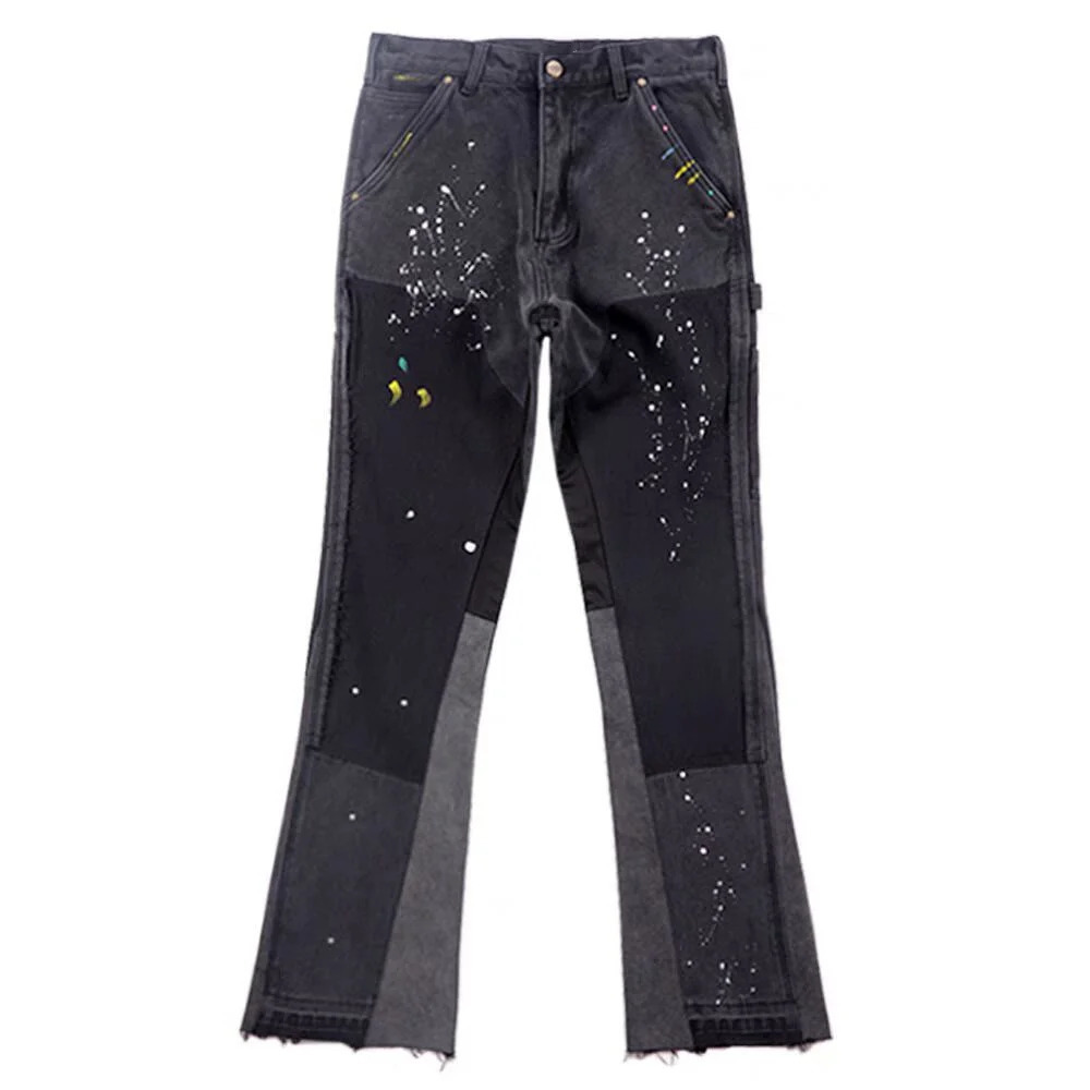Hip Hop Washed Flared Denim Jeans Y2k City Street Clothing Graffiti Distressed Wide Leg Splash Ink Ultra Thin Suitable for Men 250311