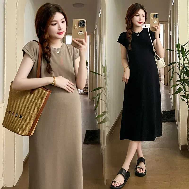 Summer Maternity Dresses Solid Short Sleeve Bodycorn Maxi Dress Pregnant Women Baby Shower Gowns Premama Clothing PregnancyT250311