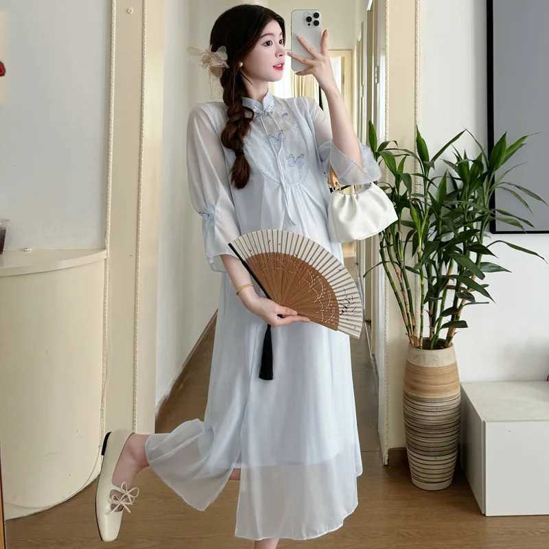 Pregnant Womens Fashion Improvement Qipao Two Piece Set Dress Maternity Chi-pao Pregnancy CheongsamT250311