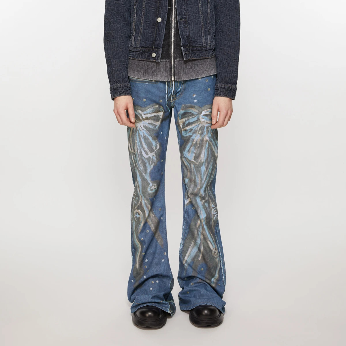 Yao888 Casual Jeans Digital Printing High Quality Bell Bottom Neutral Loose Street Clothing Retro Mens Fashion Jeans 250306