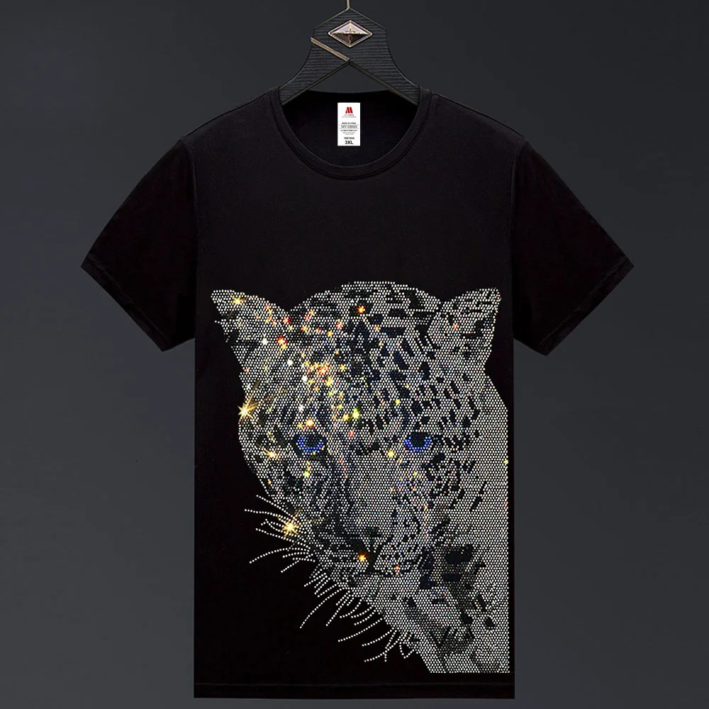The -selling mens leopard print diamond T-shirt short sleeved streetwear casual fashion ultra-thin mens and womens T-shirt 250310