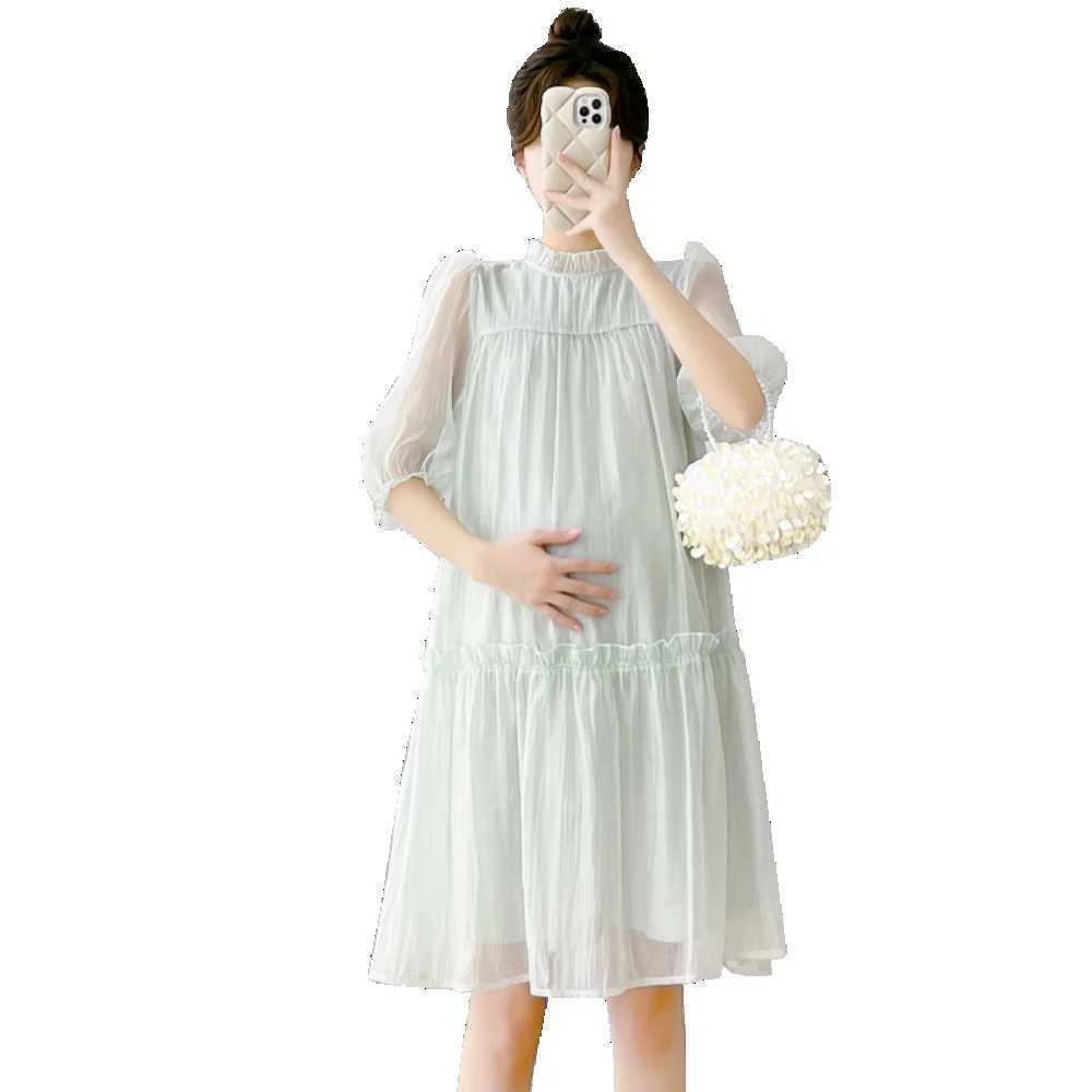 Maternity Dress 2023 Summer Womens Dresses Doll Collar Chiffon Pregnant Woman Dress Maternity Dresses Pregnancy ClothesT250311