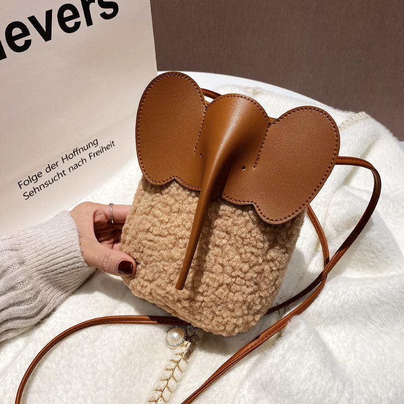 Free Shipping New Designer Bag Lambskin Slanted Body Female Elephant Design Flip Small Square Bag Multifunctional Winter Plush Shoulder Bag