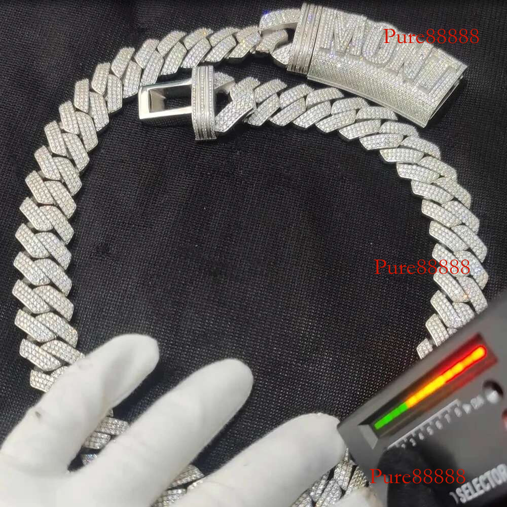 S Sterg Sier Vvs Moissanite Cuban Necklace Customized Iced Out Letter Clasp 20mm Width Mens k Chain