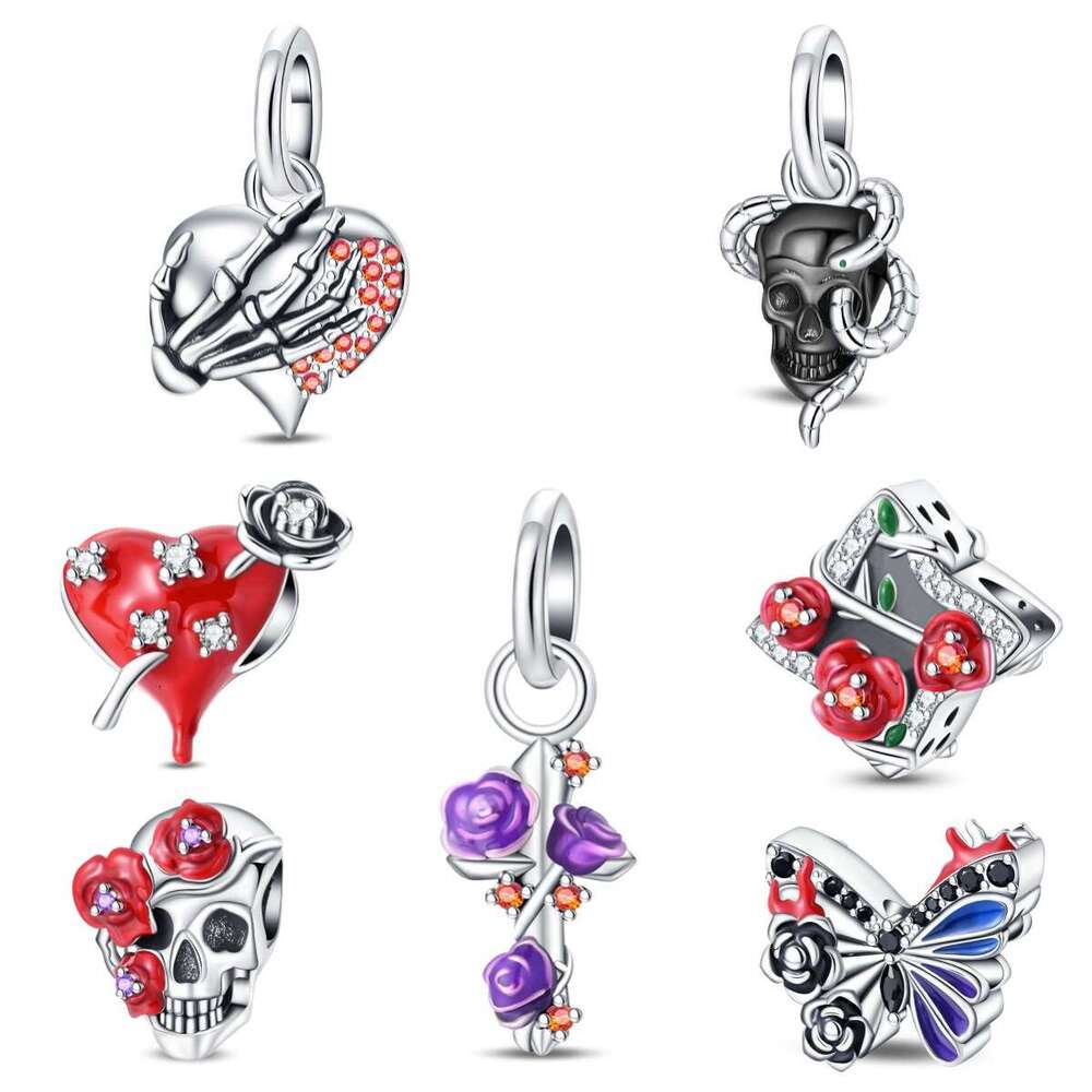 New Hot Selling S925 Jewelry DIY Jewelry Accessories Fit Snake Chain beads Bracelet 925 Sterling Silver Halloween Skull Rose Charms Bead