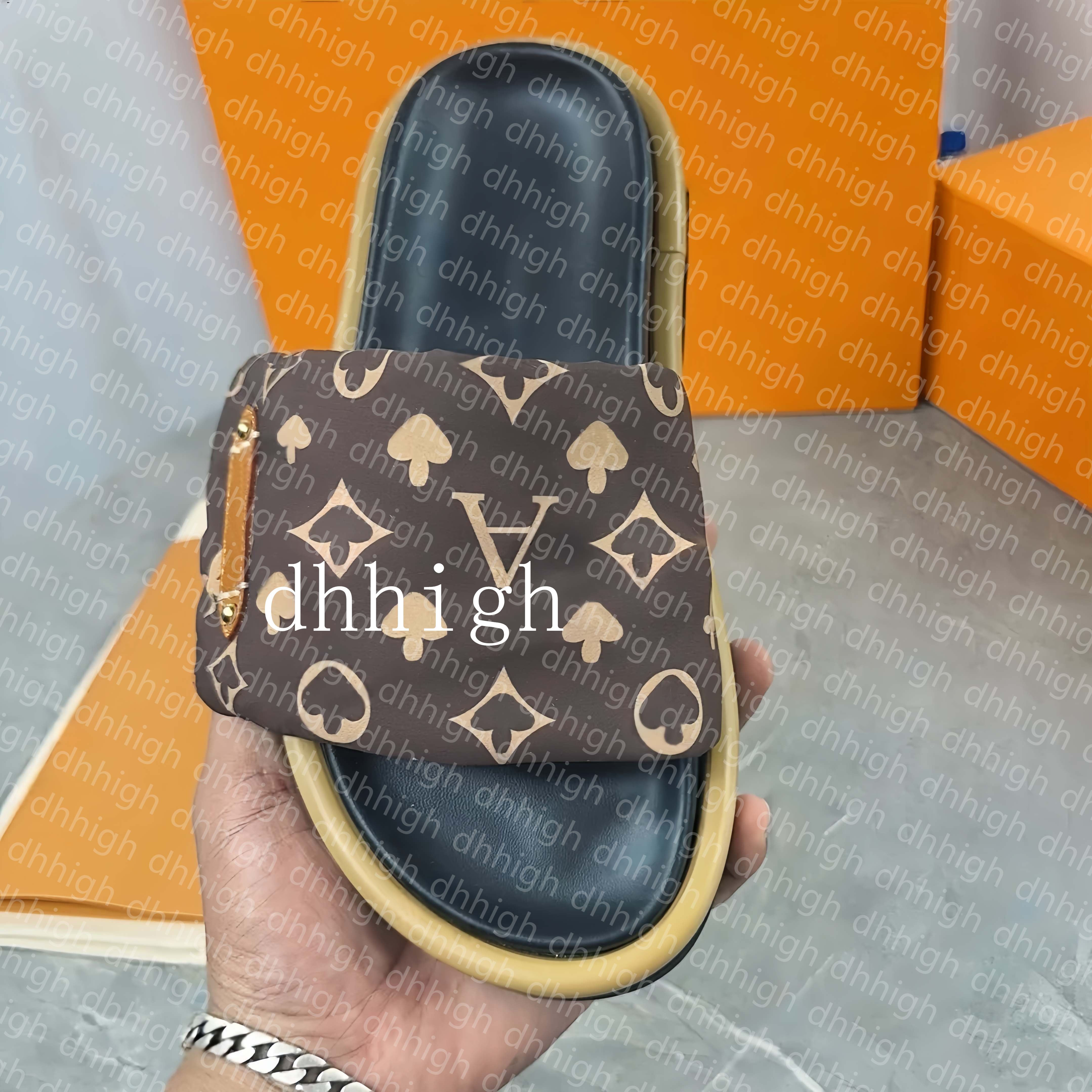 Designer Slides Pool Pillow sandals couples slippers men women leather flat shoes fashion beach slippers slides size 35-44 888