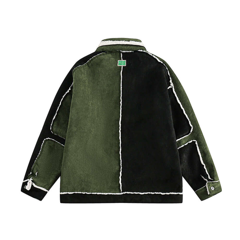 Jiayiku Trendy Brand 2024 New Winter Cotton Jacket With Flower Embroidery, Splitting Cutting, And Color Contrasting Lamb Fleece Coat