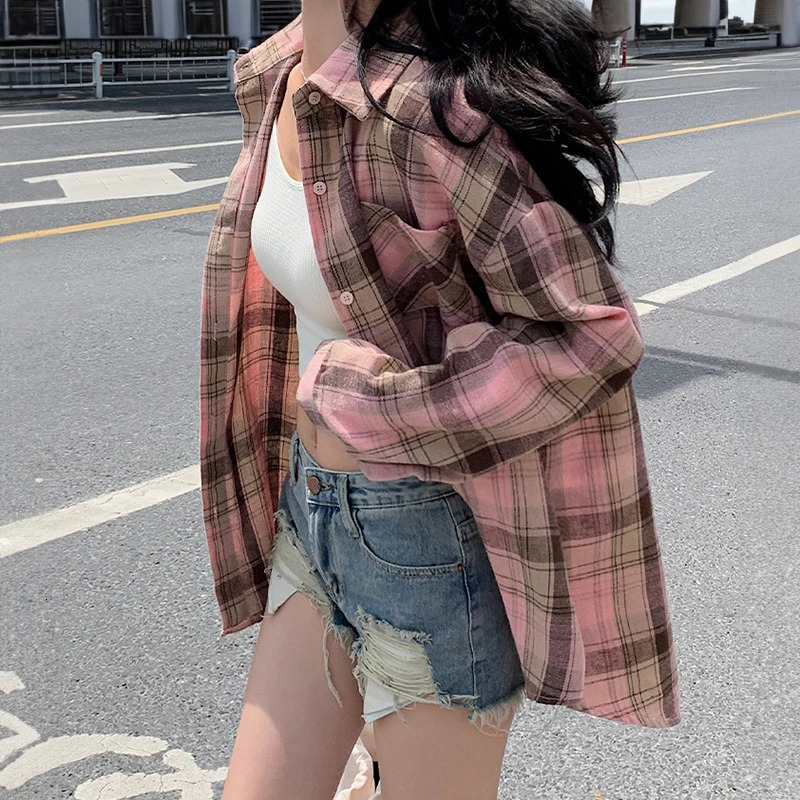 Red Plaid Shirt for Women Teengirl Button Down Long Sleeve Collared Check Jacket Casual Fall Winter Christmas Outfit 250310
