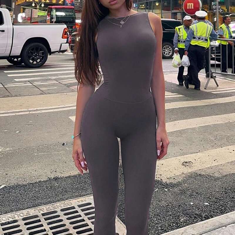 Dargaga Streetwear Sleeveless Fiess Summer Jumpsuit Women Backkless Folds Casual Sports Chic Bodycon Bodies One Piece Gym