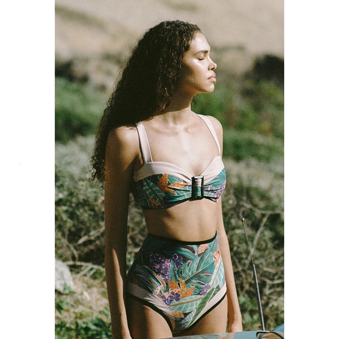 Bikini Set Womens Brazilian High Waist Pants Biquini Swimsuit Printed Maillot De Bain Summer Beach Wear 250310