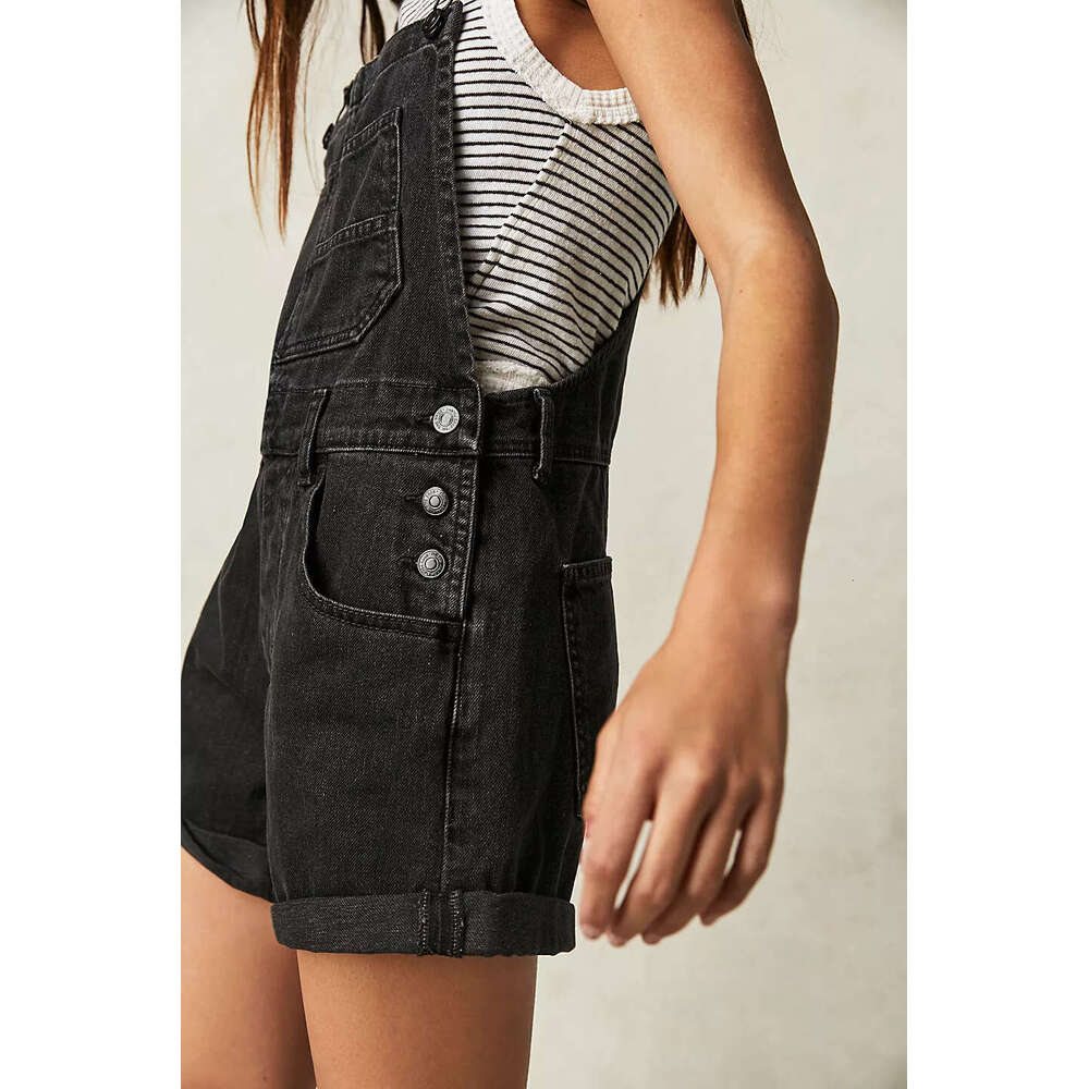 Loose fitting multi pocket shoulder strap jeans from Europe America, women's 2025 new style, chic and elegant clothing