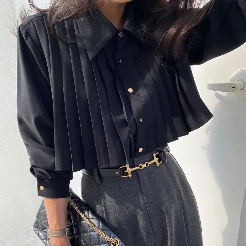 Niche Blackshirt Womens Korean Style Spring n Sensibility Cropped Top HighWaisted Versatile Shirt Sleeveless For Ladies 250311