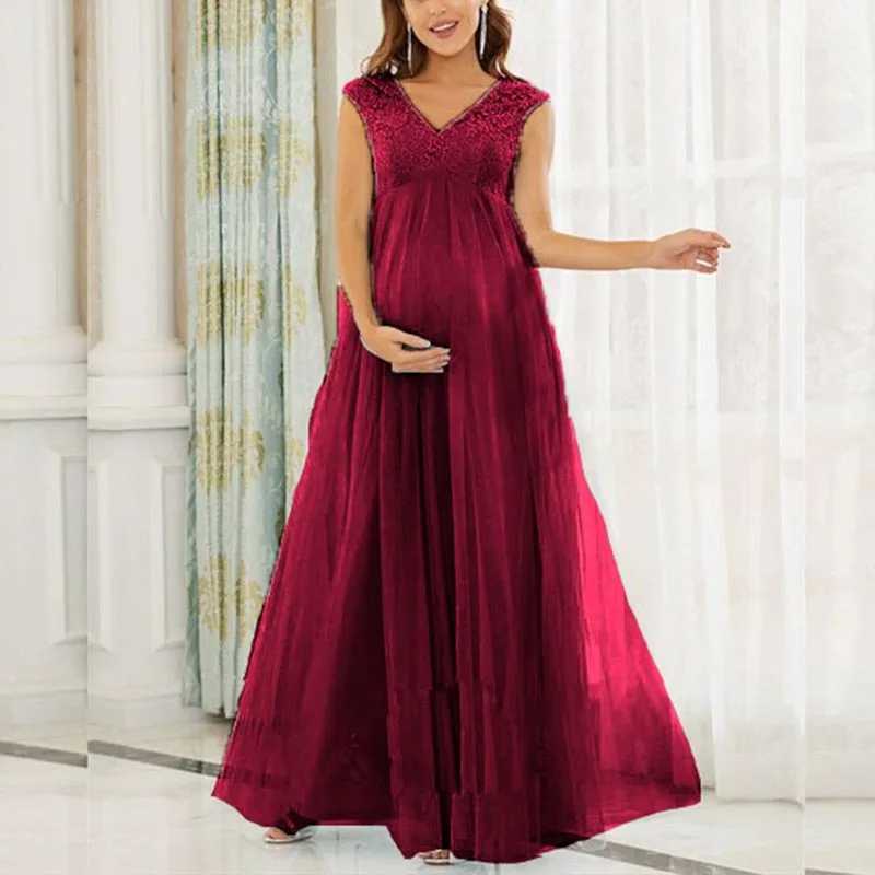 Elegant Maternity Dresses For Photo Shoot Pregnant Women Solid Mesh Yarn V Neck Pregnancy Photography Maternity Sleeveless DressT250311