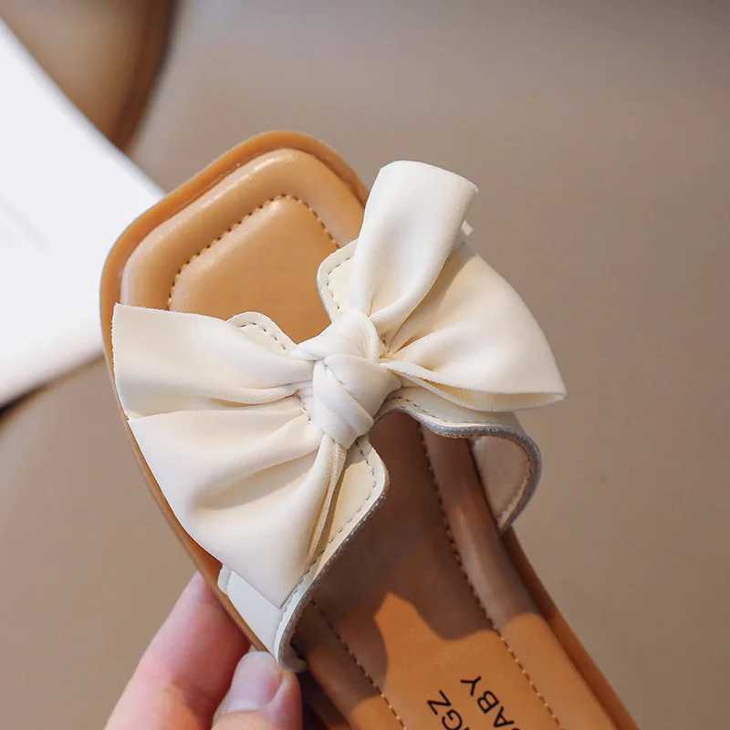Girls Slippers Bow Elegant Fashion Kids Shoes Drop Shipping Simple Non-slip Spring New Chic Children ShoesT250311