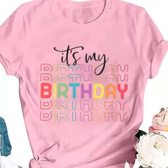 Women's top e-commerce birthday printed color cotton t-shirt 2025 temperament versatile new trend clothing ins