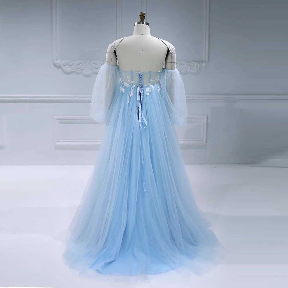 Blue chiffon maternity dress photo shoot with detachable sleeves maternity dress Bohemian Photosoot dress YEWEN #17957-1 X250224