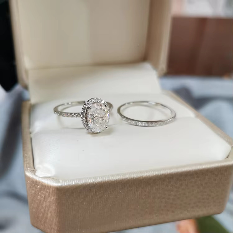 18K White Gold D Color 2ct Oval Moissanite Women Jewelry Wedding Set Band Rings Engagement Ring
