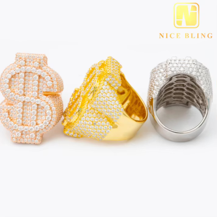 Fashion Custom Hip Hop Style Men Ring Iced Out VVS Moissanite Diamond Jewelry 925 Sterling Silver Rings Men Women