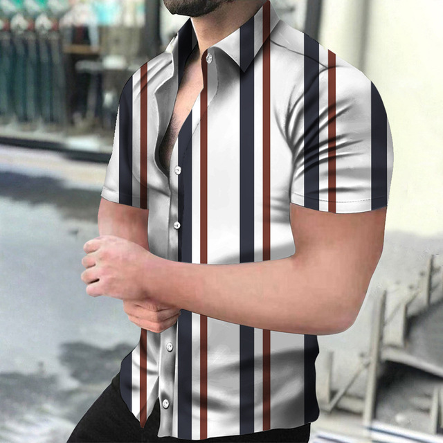 Print Shirt Patchwork Club Party Summer Beach Hawaiian Summer Casual Short Sleeve Shirts Fashion Men Shirt Striped shirt for Men