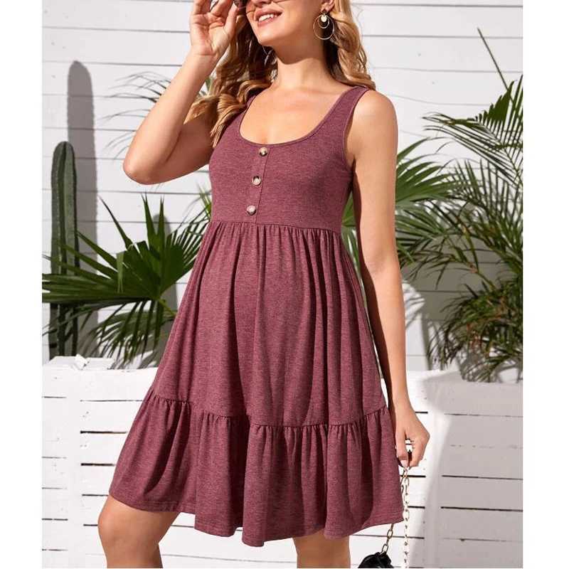 Maternity Button Pocket Dresses Pregnant Women Office Casual Clothes Cotton Summer Female Plus Size Pregnancy Dress GraduationT250311