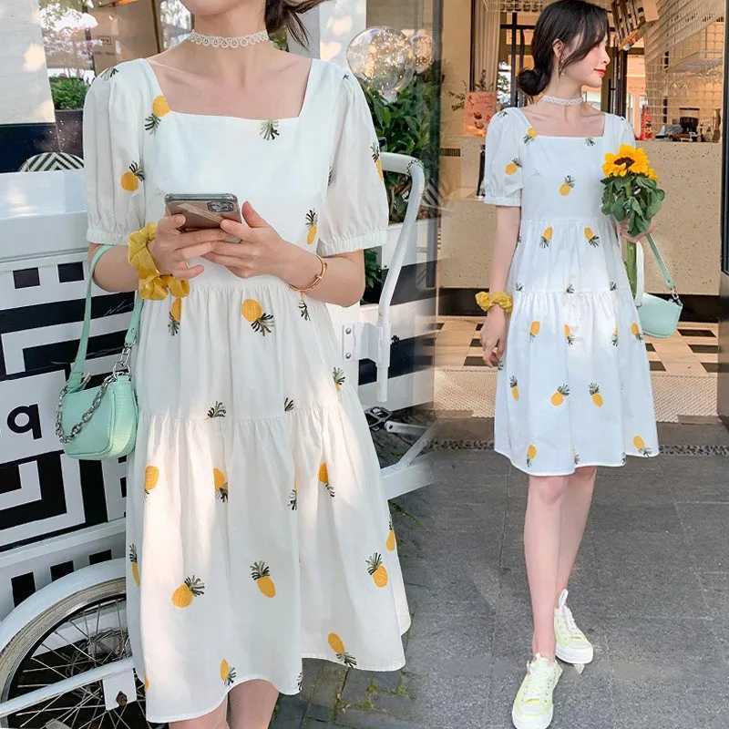 Pregnant Women Summer Dress Petal Collar Sweet Bubble Sleeve Temperament High Waist Maternity Gown Maternity Short Sleeve DressT250311