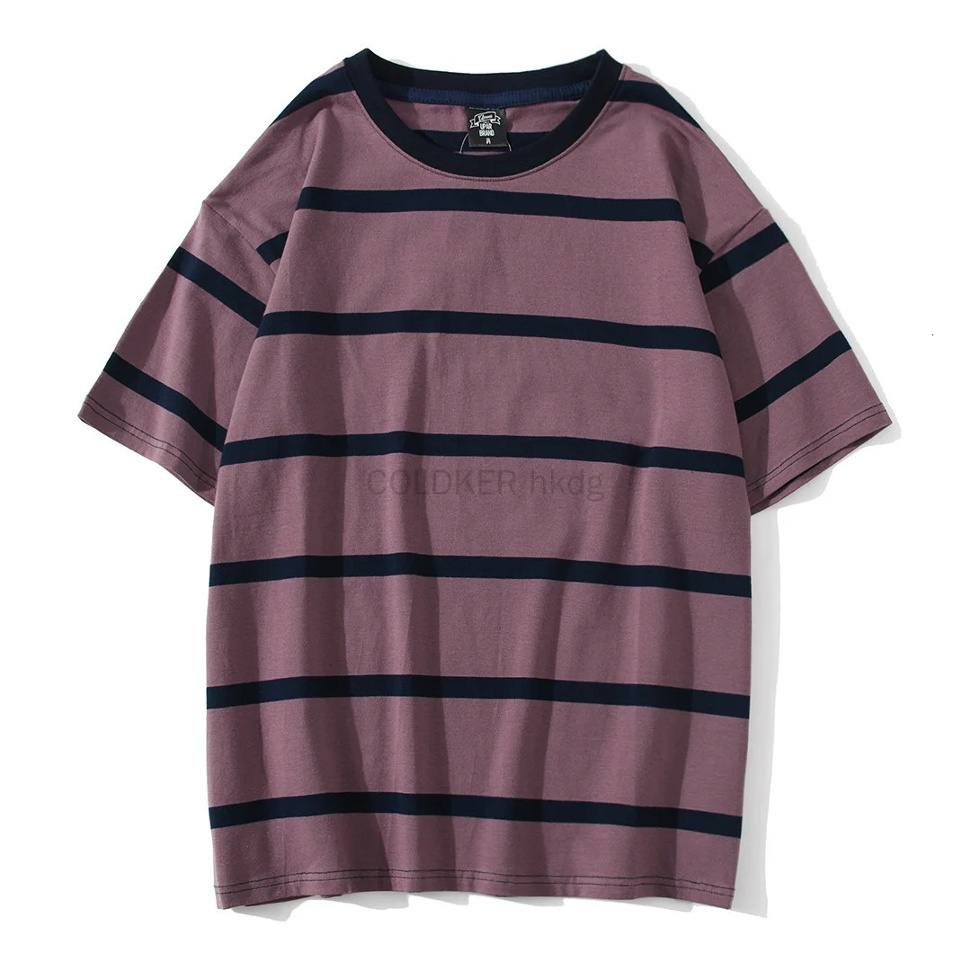 Summer Y2K retro striped mens T-shirt cotton short sleeved T-shirt High Street Basic All match Tops mens street clothing 250310
