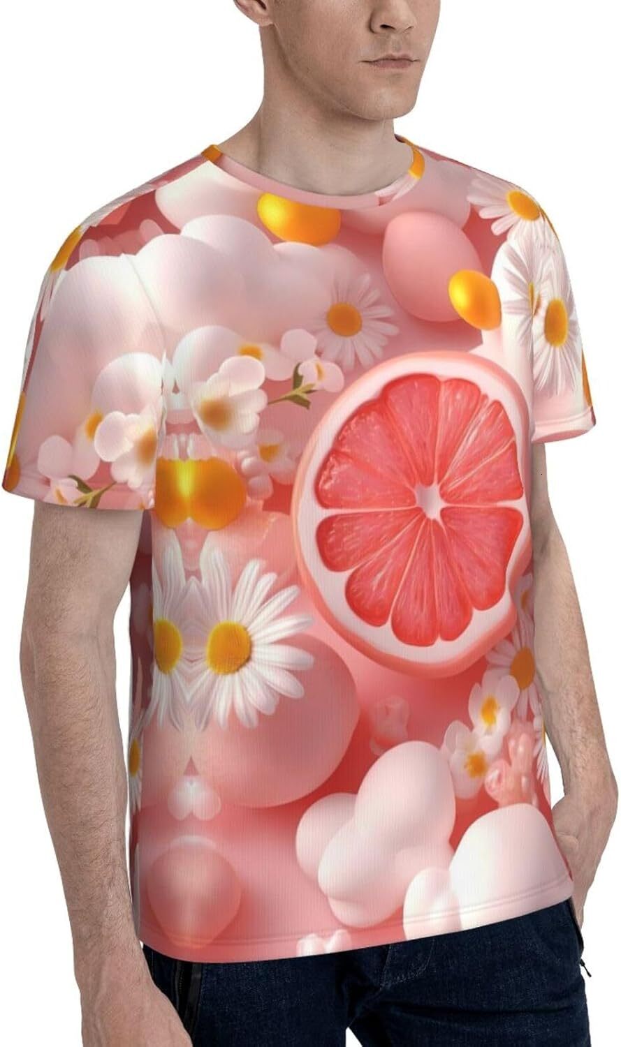Mens T shirt Men's Casual Daisy Lemon Graphic T-Shirts Novelty Pink Fruit 3D Print Short Sleeve Fashion Tee Top tee Casual tops summer clothes