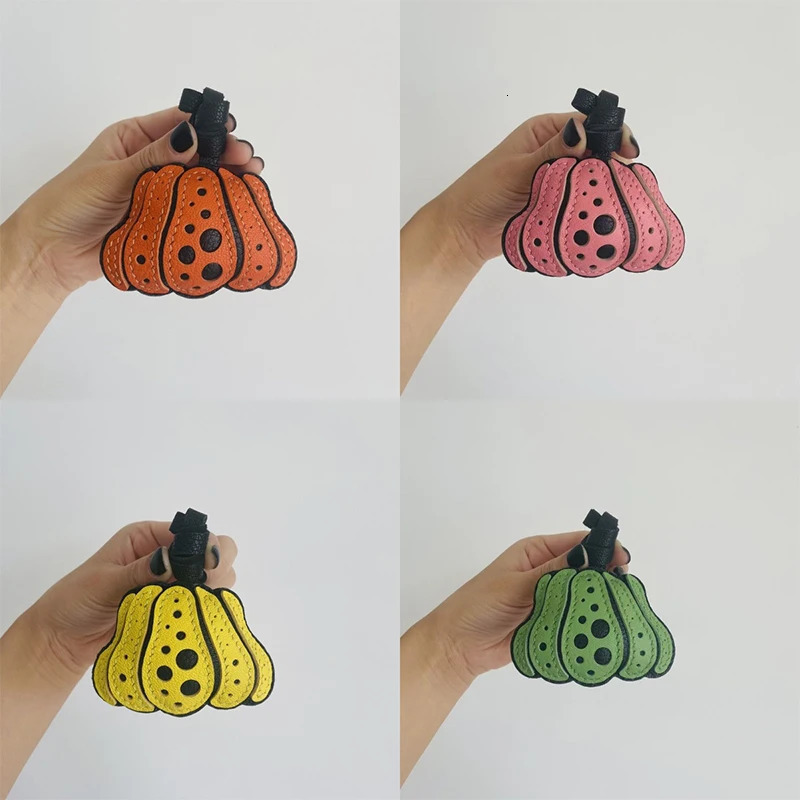 Spotted Pumpkin Genuine Leather Bag Charm Keyring Pendant Phone Case Hanging OrnamentSchool Bag Keychain Decor Accessories 250311