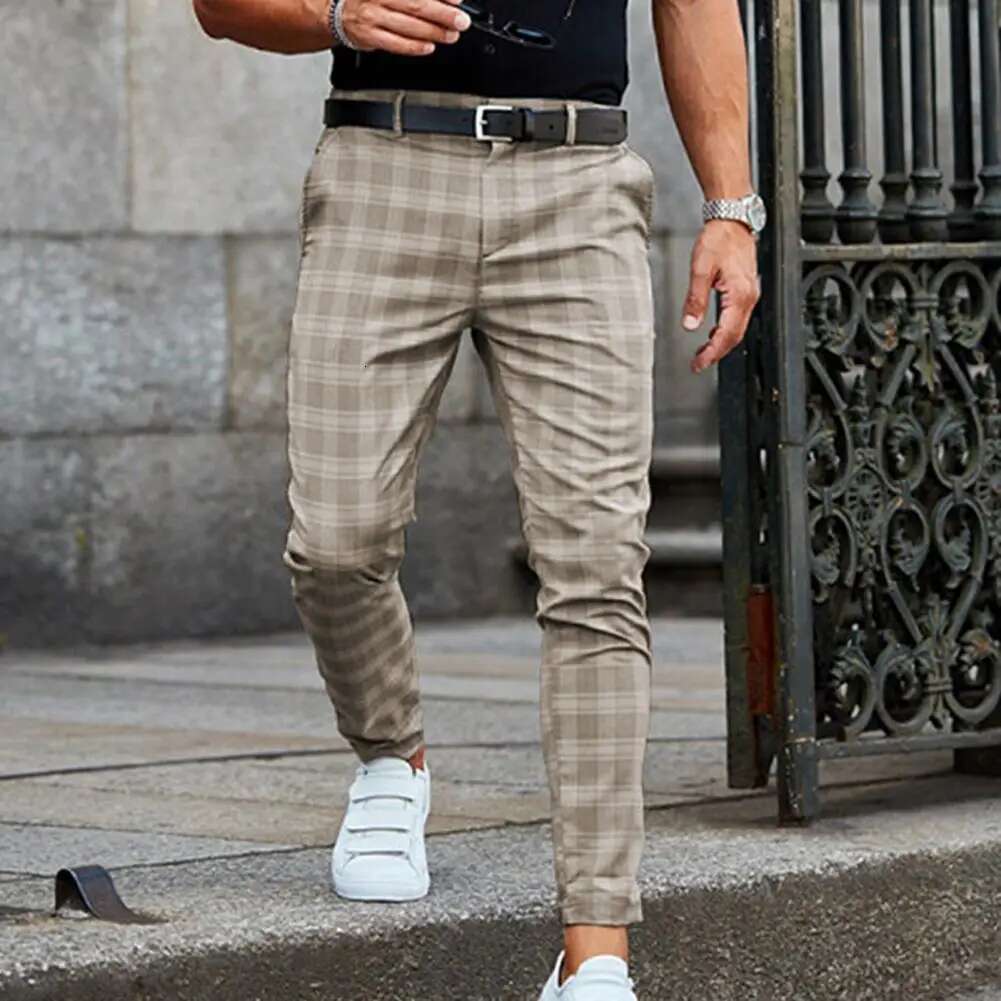Grid Pattern Fashion Designer Trendy Men s Pants Grid Loose Autumn/winter Retro Men s Business Casual Straight Leg Slimming Pants Outdoor Casual Pants