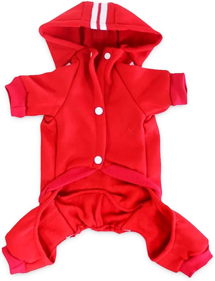 Small Dog and Cat Hoodie, 4-Leg Fleece Sweater for Puppies, Winter Cotton Jumpsuit for Small to Medium Pets