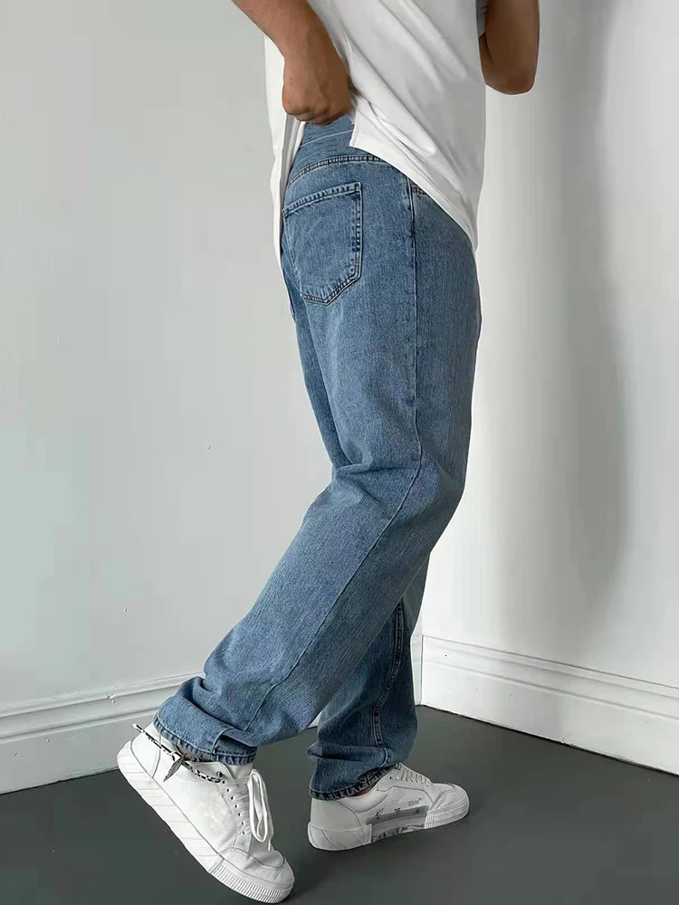 Mens Jeans Korean Version Student Casual Pants High Street Straight Loose Wide Leg Black Grey Blue Baggy 250311