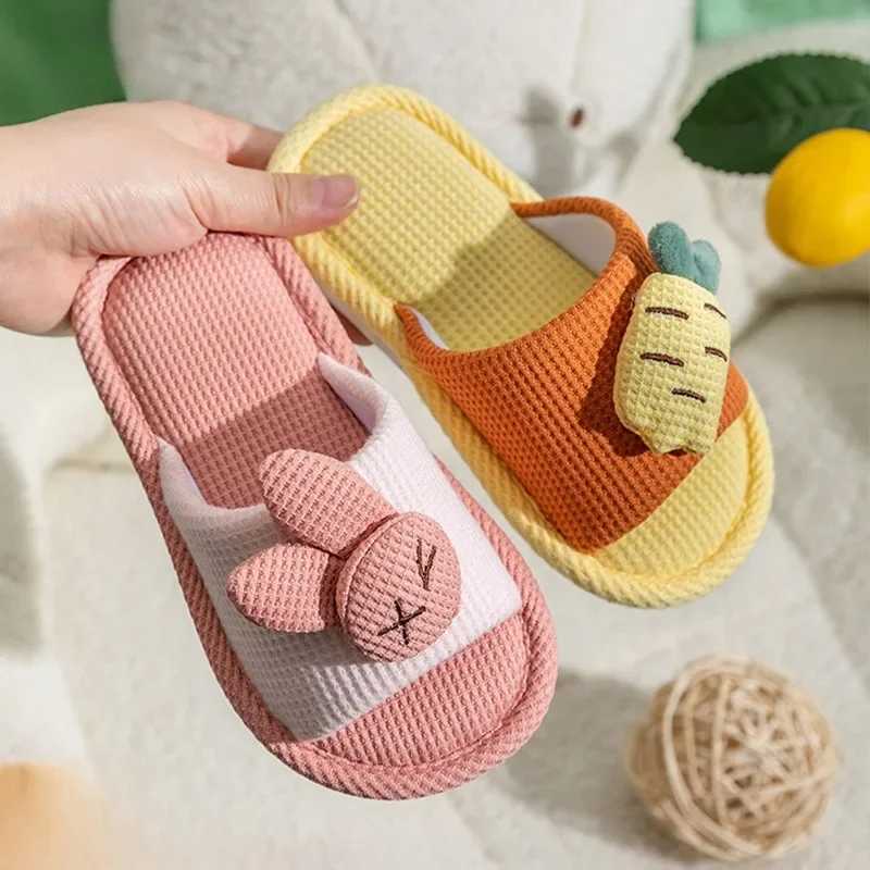 2-12Years Kids Slippers Rabbit Cotton Four Seasons Parenting Boys Girls Cartoon Summer Indoor Childrens Fish Mouth SlippersT250311