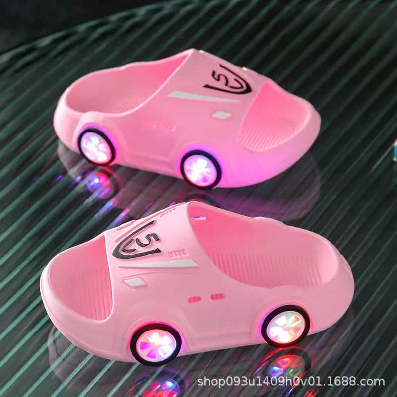 CINESSD Kids Luminous Slippers Summer Sandal Indoor Outdoor Soft Anti-slip Cartoon Car Kids Shoes Personality Children SandalsT250311