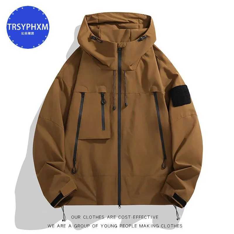 TRSYPHXM 2024 new Mens jacket outer jacket spring and autumn new simple hooded outdoor workers big pocket jacketT250311