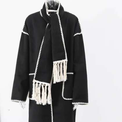 Women's Clothing 2023 Autumn And Winter New Fashion Woolen Scarf Tassel Lace Long Coat