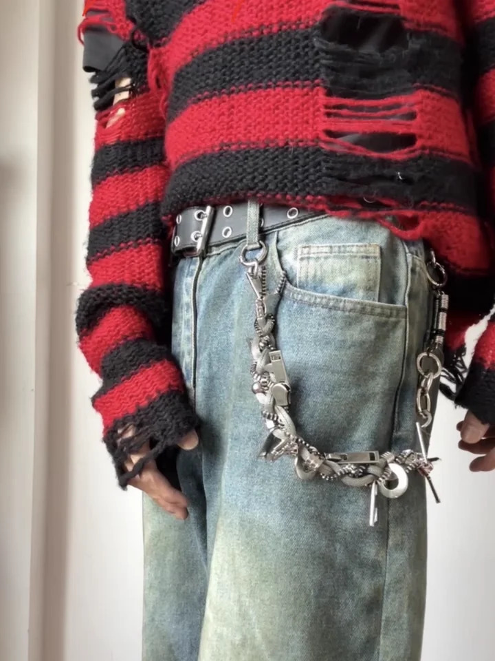 Punk Style Mens Pants Chain Multifunctional Collocation Heavy Metal Ones Waist Fashion Accessories y2k Key Chain 250303