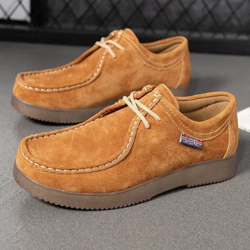 Autumn Men Casual Shoes Suede Leather Work Shoes Male Lace-up Flats Sneakers Platform British Business Party Dress Shoes 38-44 250310
