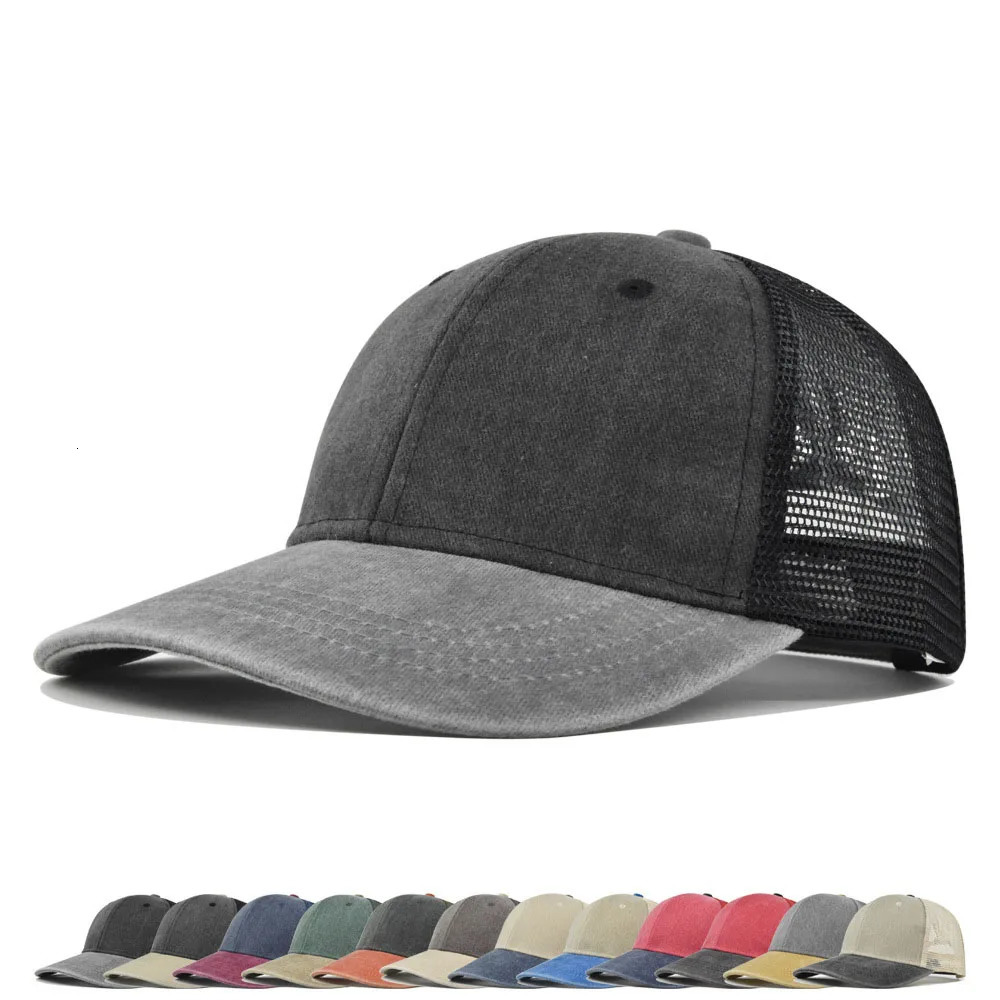 Retro Duotone Baseball Cap Men Women Washed Cotton Adjustable Casual Hip Hop Hat Mesh Breathable Streetwear Sun Visor Hats 250311