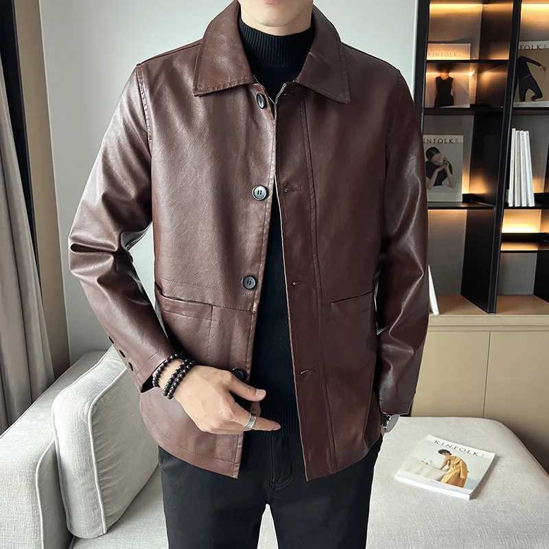 brand slim leather jacket coat Men Business Casual Autumn winter new Dress windbreaker mens Blazer faux leather jacketT250311