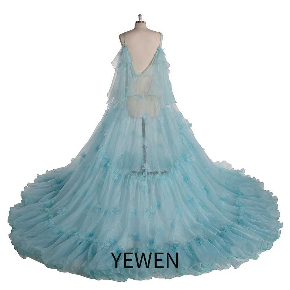 Ethereal Light Blue Ruffle Tulle Maternity Dress with Floral Appliqus Pregnancy Shooting Dress YEWEN YW5503 X250224