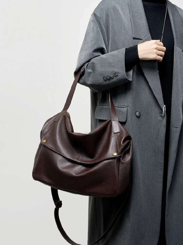 Genuine Large Capacity Women Shoulder Handbag Europe Style Soft Cow Leather Bag Simple Casual Women's Bag Tote