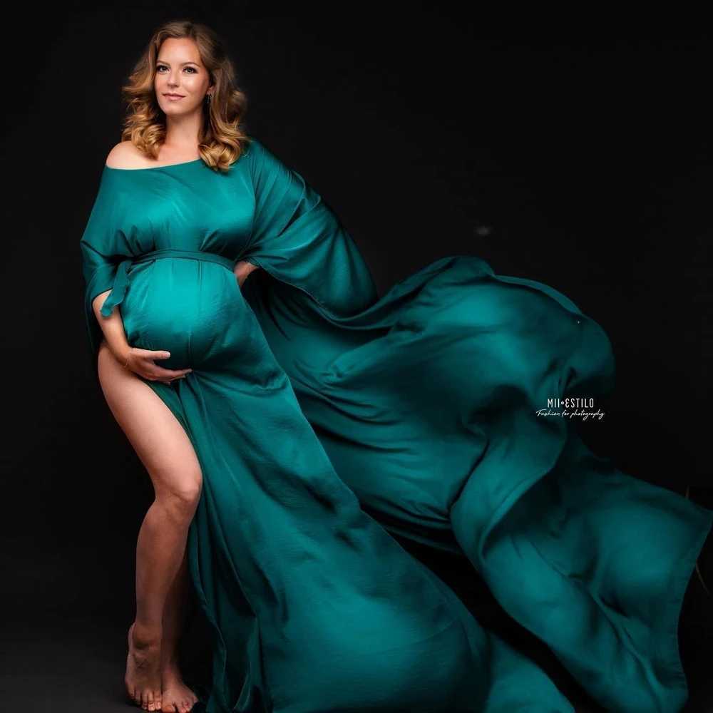 Silk Gown Maternity Photography Prop Satin Dress Tulle Cloak Chiffon Tossing Fabric Pregnancy For Baby Showers Woman Photo Shoot X250224