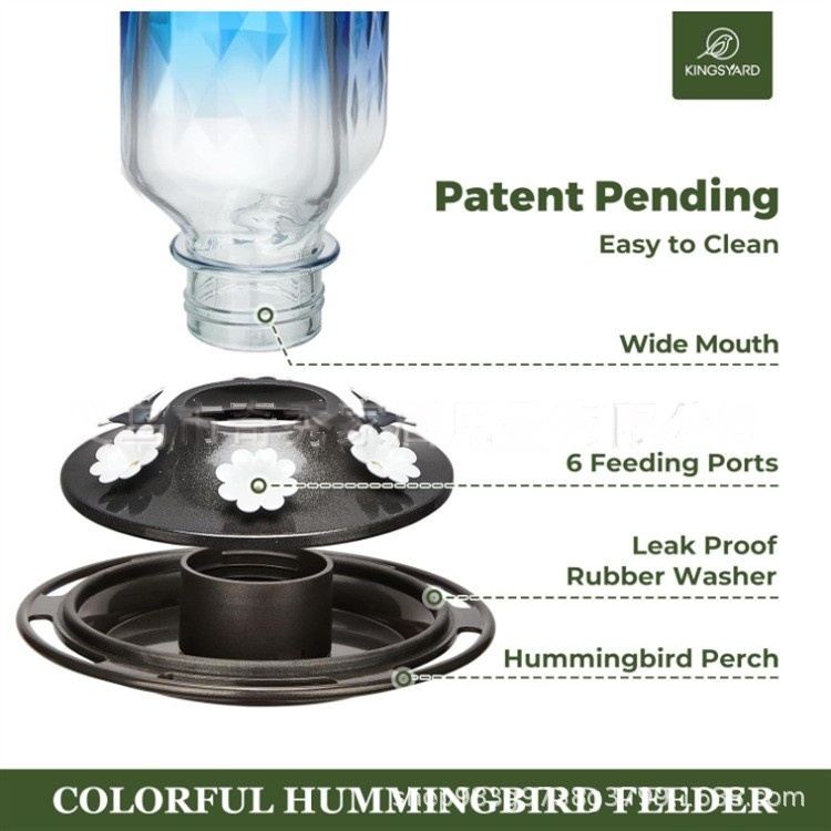 Kingsyard 24oz Glass Hummingbird Feeder for Outdoor Hanging, with Ant Moat & 6 Feeding Port, Bird Nectar Feeder for Garden decoration