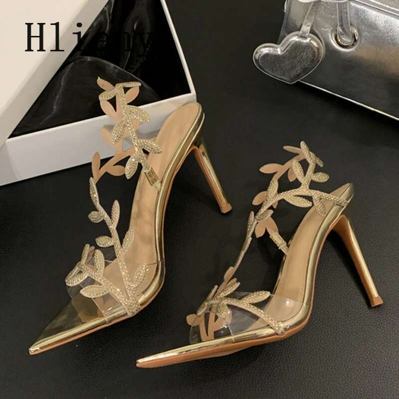 Crystal Hlieny Sexy Rhie Sandals Woman Summer Fashion Pointed Toe Stiletto High Heels Banquet Party Pumps Dress Shoes