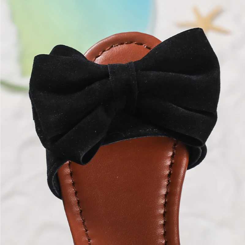 Summer Girls Slippers Flat Bowtie Sweet White Beige Children Sliders Light Slip-on Fashion Leisure Vacation Kids Sandals 26-36T250311