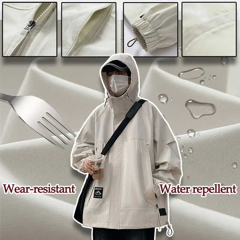 Men Jacket Korean Style Loose Casual Work Jacket Trendy Street Student Jacket Outdoor Waterproof Solid Color Fashion Man JacketT250311