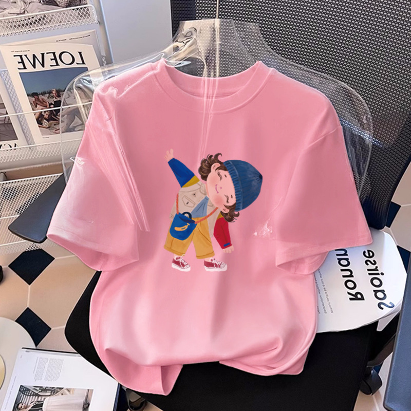 2025 New Cotton Short Sleeve Designer Women's Summer Loose Round Neck Versatile Printed Front Shoulder Half Sleeve T-shirt Top1