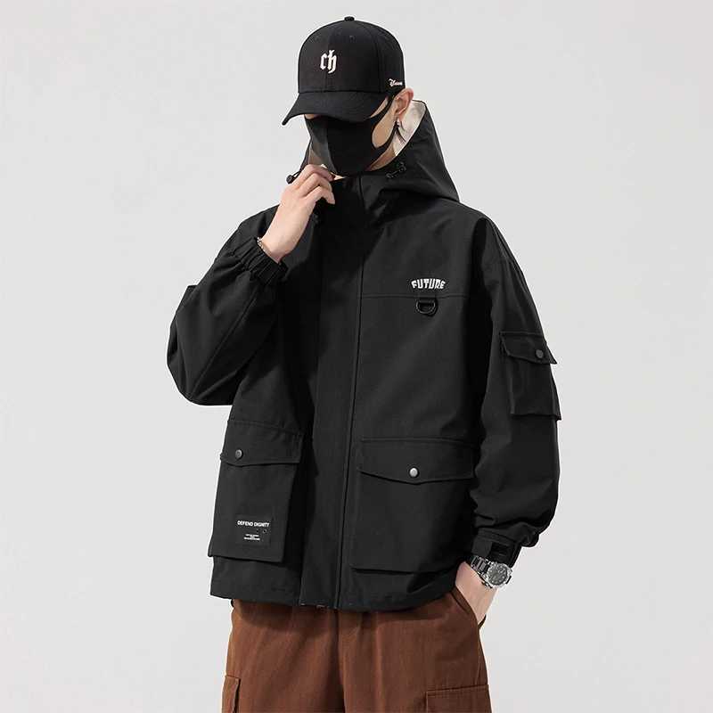 Spring Mens Jacket Hooded Korean Multi-Pockets Windbreaker Windproof Fashion Coat Outdoors Casual Jackets for Men Plus Size 8xlT250311