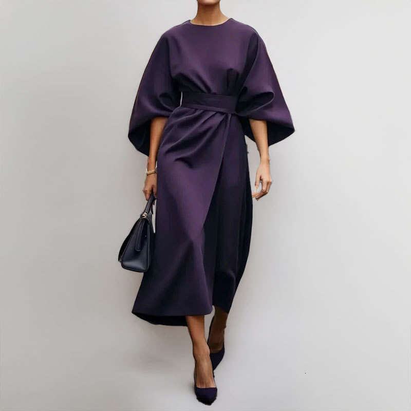 2025 Spring New Women's Clothing Elegant Lace Up Simple Solid Color Dress For Women KLMY