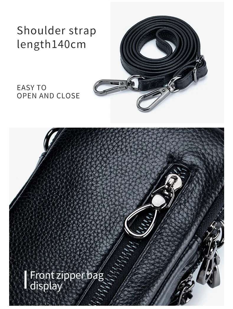 Lightweight Crossbody Messenger Bag, Women's Cow Leather Small Shoulder Purse, Multi Compartment Pocket, Vertical Phone Bag